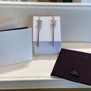 Lagos sterling silver and 18k yellow gold two tone triangle circle drop earrings